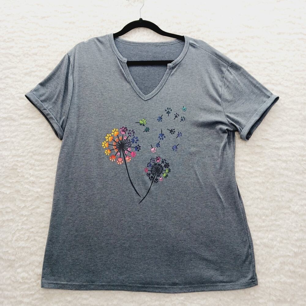 T-Shirt Dandelion Wish Gray Graphic Whimsycore Soft Girl Bloomcore Casual Sz XL